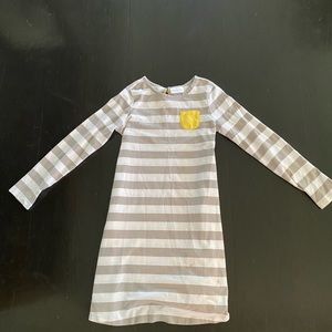 Gray striped cotton dress with yellow bow in back